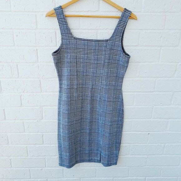 LAST CHANCE-POPULAR BASICS Glen Plaid 90’s Y2K Jumper Fitted Dress sz: L - Picture 1 of 6